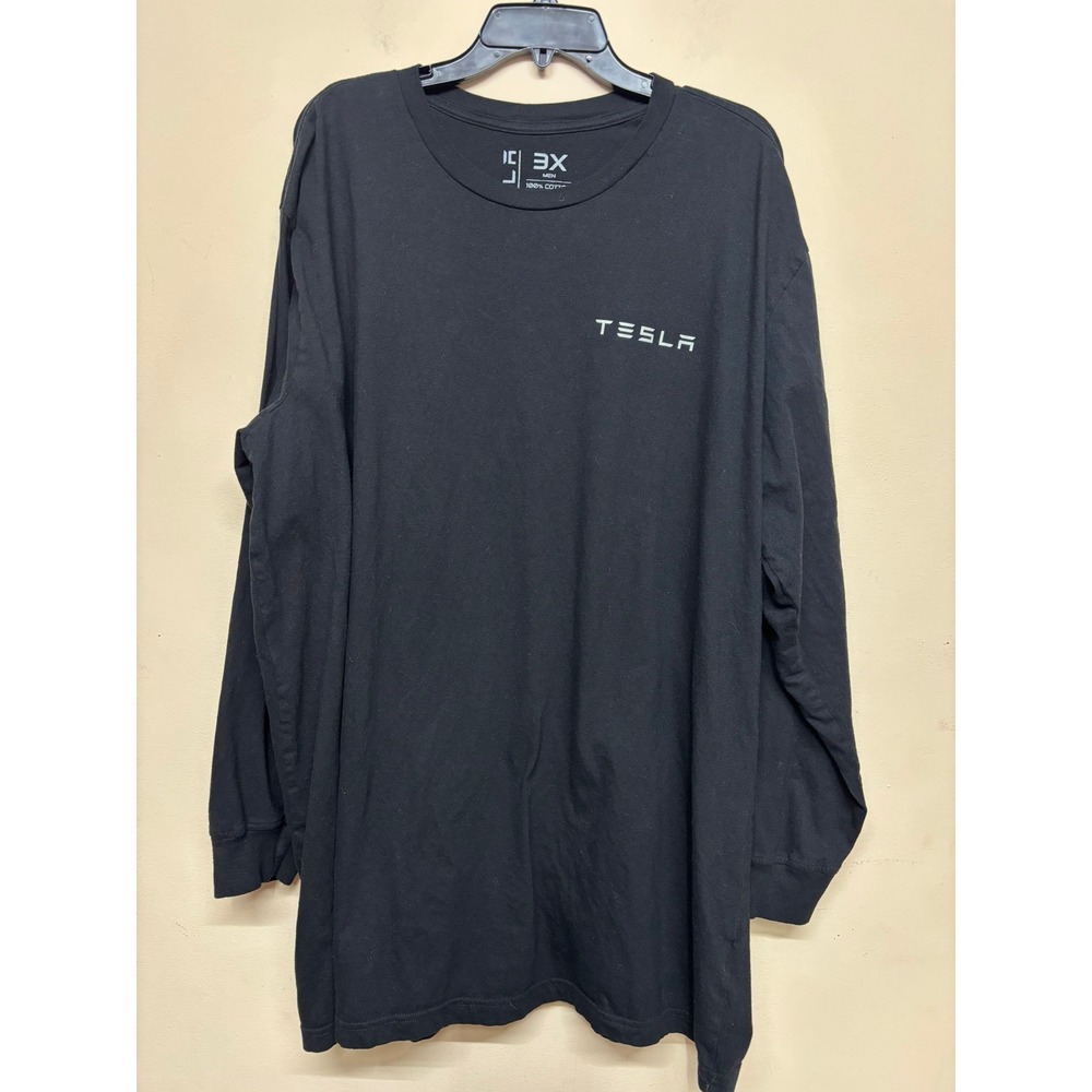 Tesla Mens 3X Long Sleeve Cotton Shirt‎ Black Crewneck Casual Everyday Tee Car